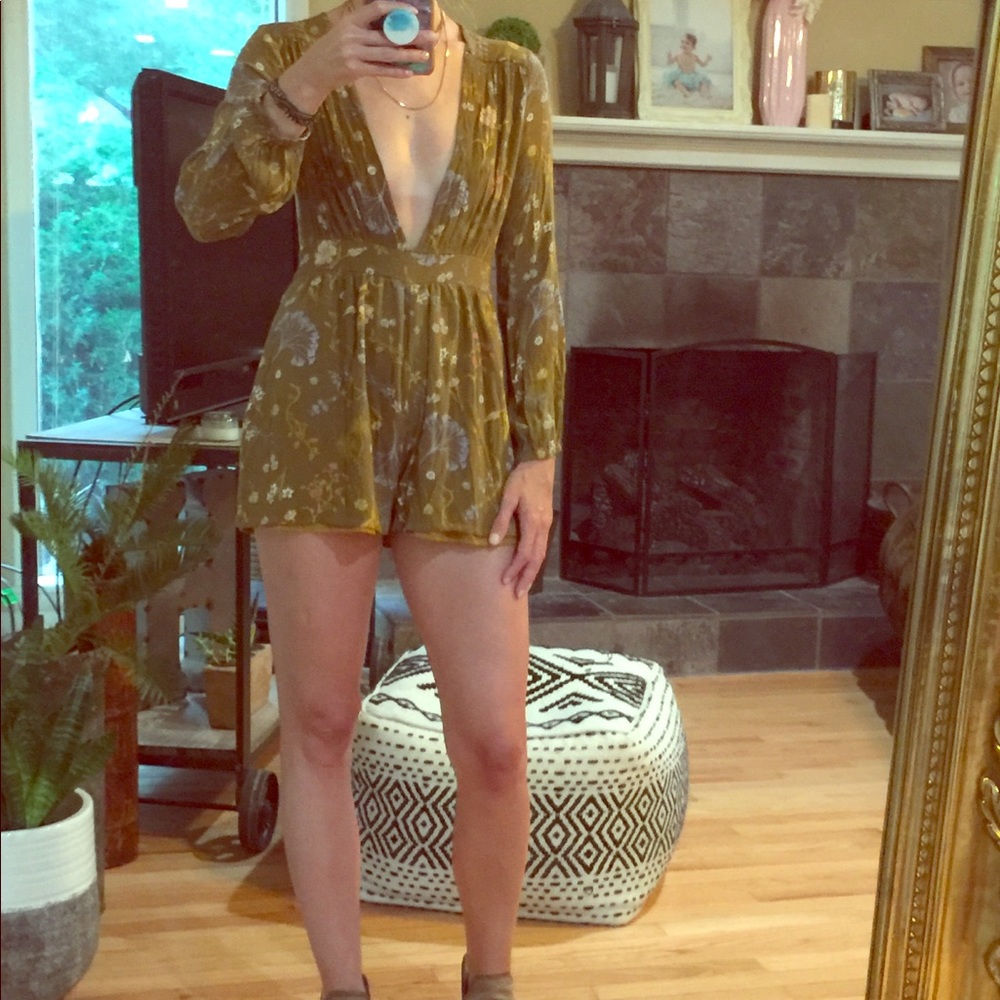 Romper shorts green floral